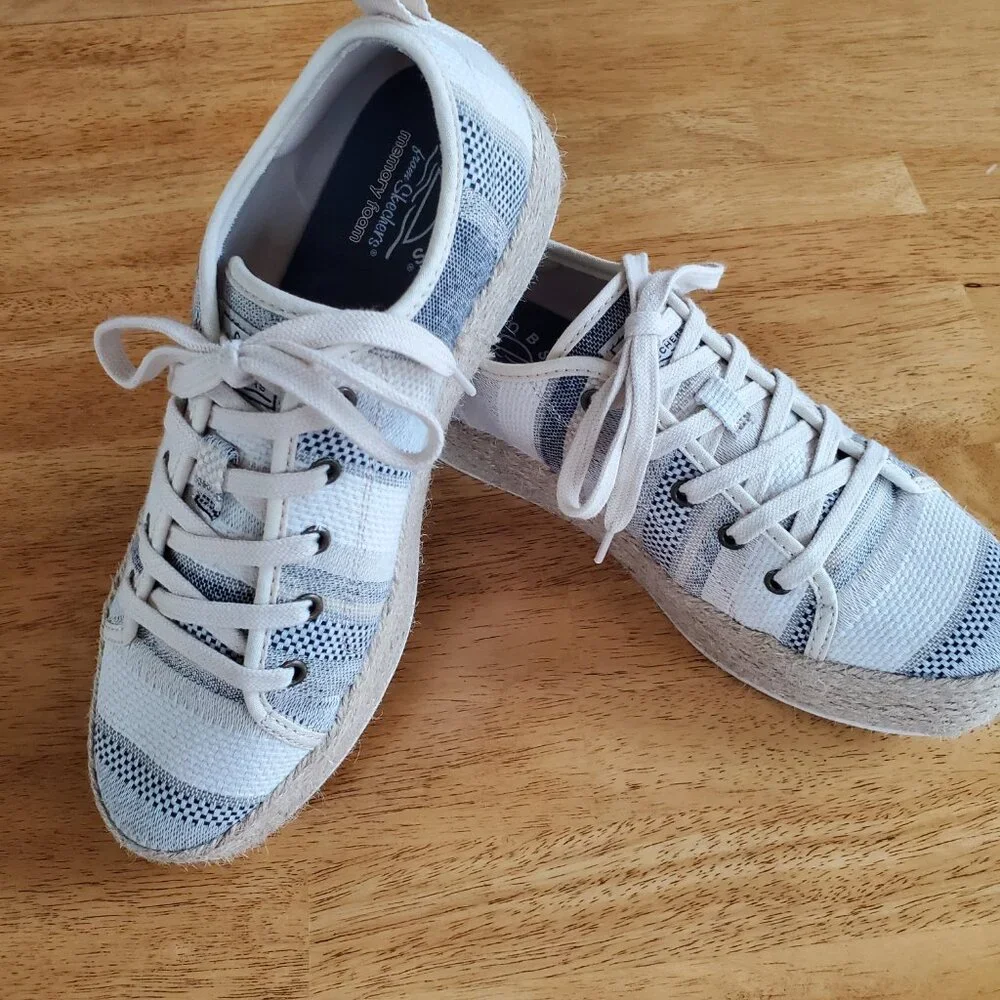 BOBS from Skechers Cream and Navy Espadrille Platform Sneakers